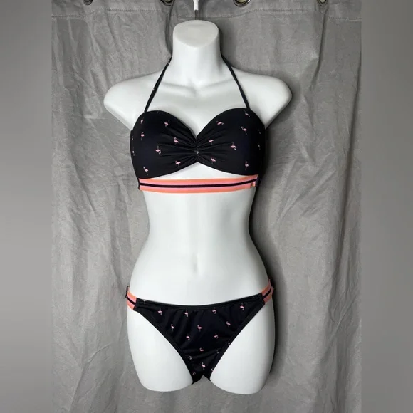 Black Bikini with Pink Flamingo Accents - Picture 1 of 7